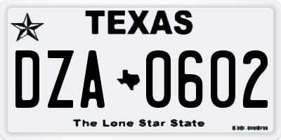 TX license plate DZA0602