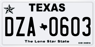 TX license plate DZA0603