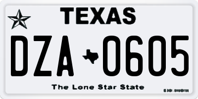 TX license plate DZA0605
