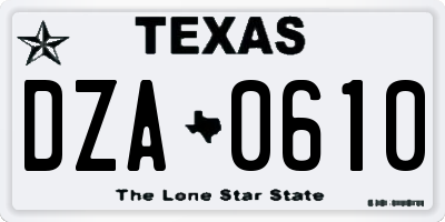 TX license plate DZA0610