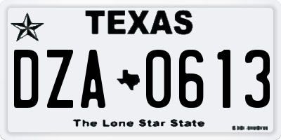 TX license plate DZA0613