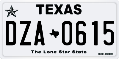 TX license plate DZA0615