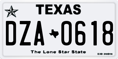 TX license plate DZA0618