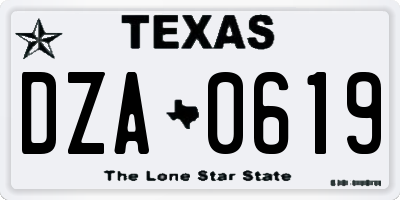 TX license plate DZA0619
