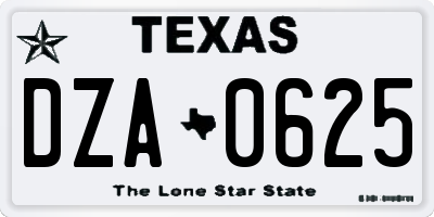 TX license plate DZA0625