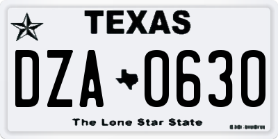 TX license plate DZA0630