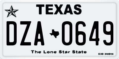 TX license plate DZA0649