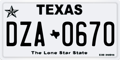 TX license plate DZA0670
