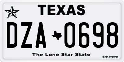 TX license plate DZA0698