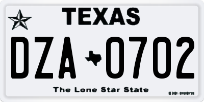 TX license plate DZA0702