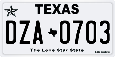 TX license plate DZA0703