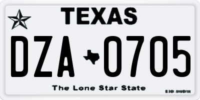 TX license plate DZA0705