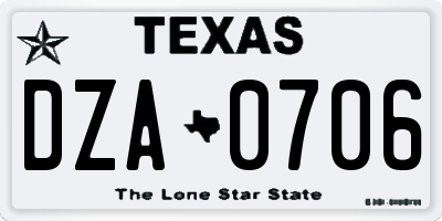 TX license plate DZA0706
