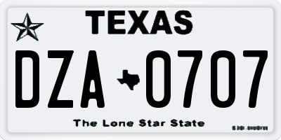 TX license plate DZA0707