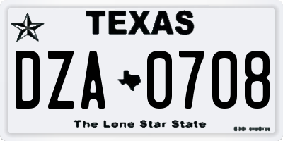 TX license plate DZA0708