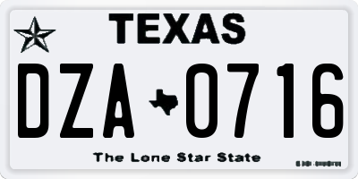 TX license plate DZA0716