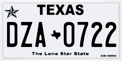 TX license plate DZA0722