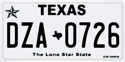 TX license plate DZA0726