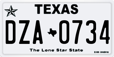 TX license plate DZA0734