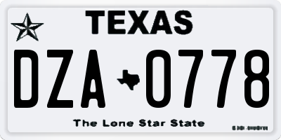 TX license plate DZA0778