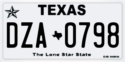 TX license plate DZA0798