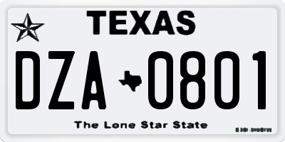 TX license plate DZA0801
