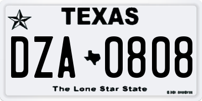 TX license plate DZA0808