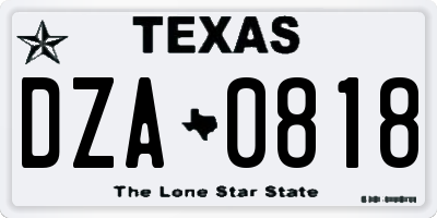 TX license plate DZA0818