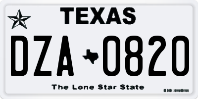 TX license plate DZA0820