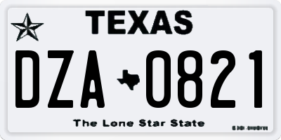 TX license plate DZA0821