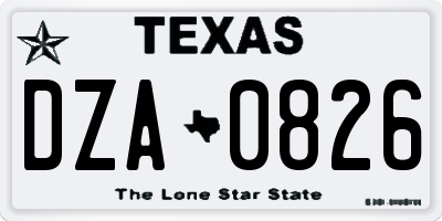 TX license plate DZA0826