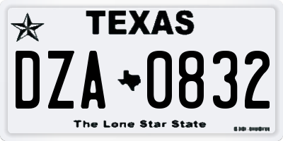 TX license plate DZA0832