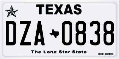 TX license plate DZA0838