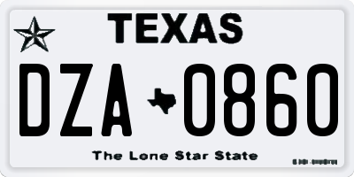 TX license plate DZA0860