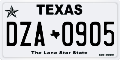 TX license plate DZA0905