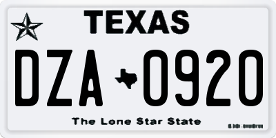 TX license plate DZA0920