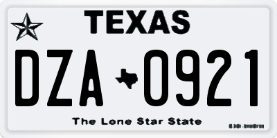 TX license plate DZA0921