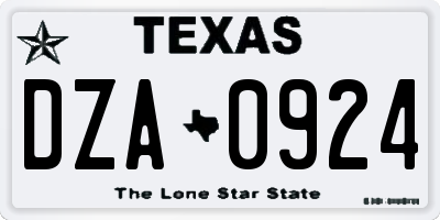 TX license plate DZA0924