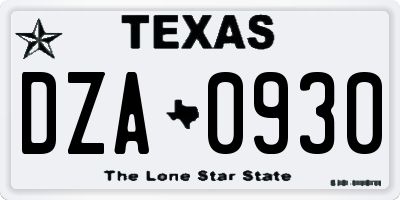 TX license plate DZA0930