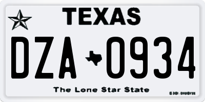 TX license plate DZA0934