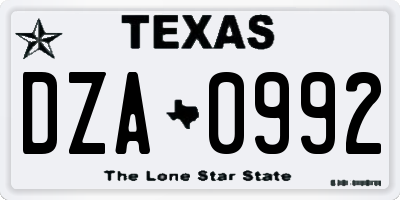 TX license plate DZA0992