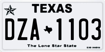 TX license plate DZA1103