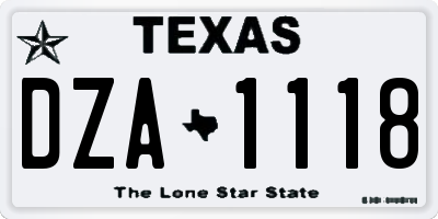 TX license plate DZA1118