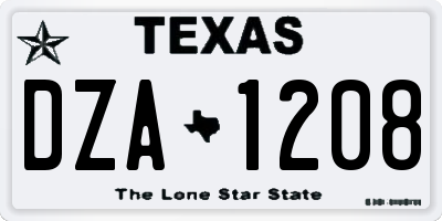 TX license plate DZA1208