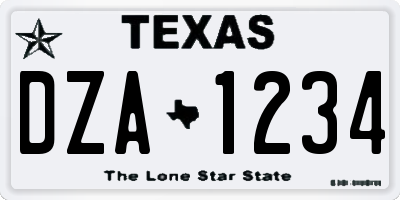 TX license plate DZA1234