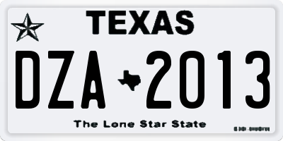 TX license plate DZA2013