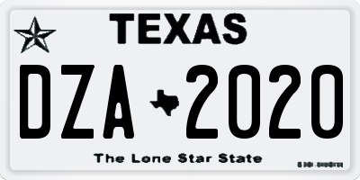 TX license plate DZA2020