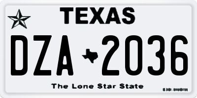 TX license plate DZA2036