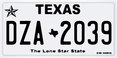 TX license plate DZA2039