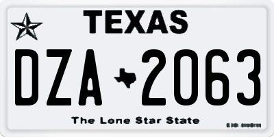 TX license plate DZA2063